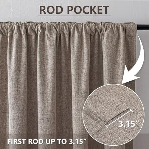100% Blackout Curtains 108 inch Faux Linen (W52 x L108, Beige)