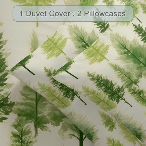 Grayish White Duvet Cover King - Minimalist Fresh Plants Pine Trees