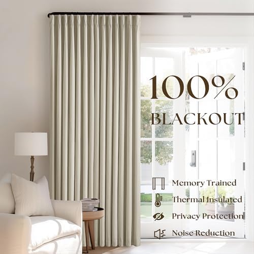 Burlywood Birch 100% Blackout Pinch Pleated Linen Curtains 96 Inches