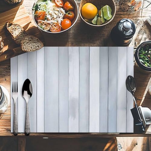 Grey White Wood Grain Placemats Set of 6 Washable Table Mats for