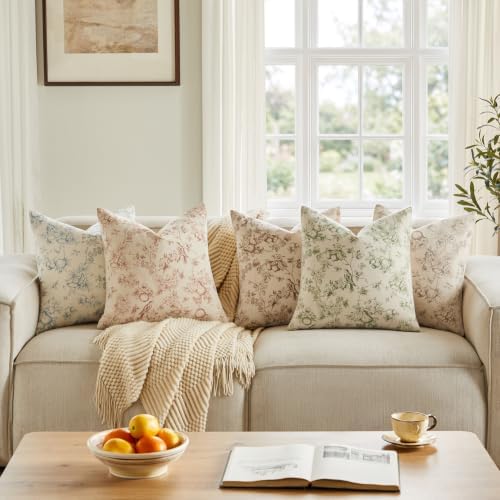Fall Floral Bird Printing Pillow Covers 18”x18”, 2 Pack, Rust