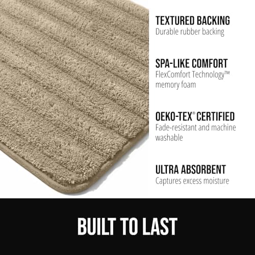 GORILLA GRIP Memory Foam Bathroom Rugs, 23x16 and 30x18, Beige