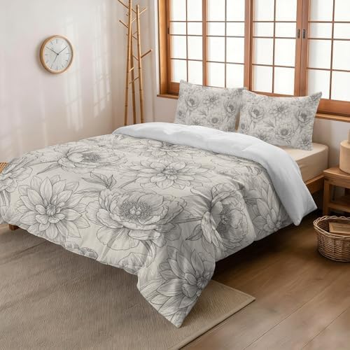 3 Pieces Bedding Set Queen Size, Bohemia Floral Soft Duvet Covers Set