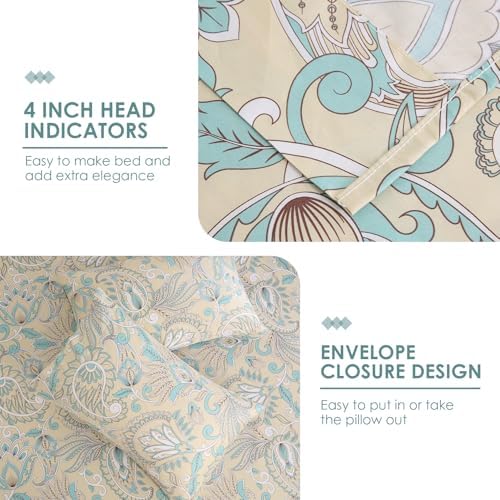 JSD 100% Cotton Sheet Set Full, Vintage Beige Paisley Sateen Sheets