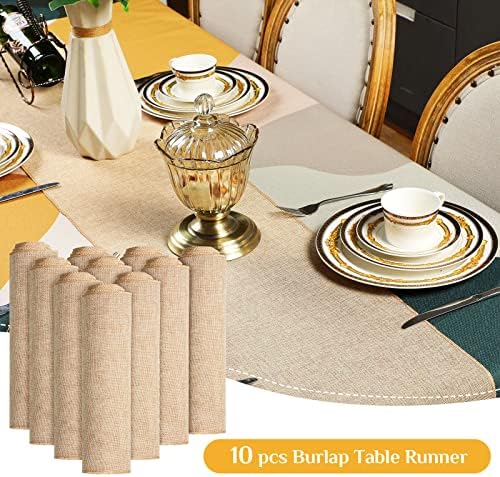 Breling 10 Pcs 12 x 71 Inch Rustic Polyester Table Runners, Khaki