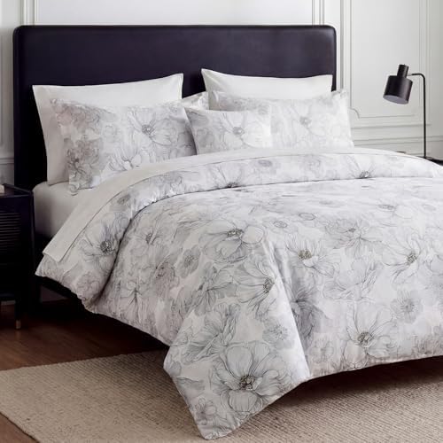 MOVE OVER 100% Cotton Floral Duvet Cover Set Queen Size, Ink Style