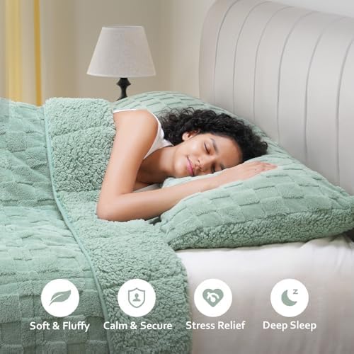 Drewin 15lbs Weighted Blanket Queen Size for Adults,Sage Green,60" x