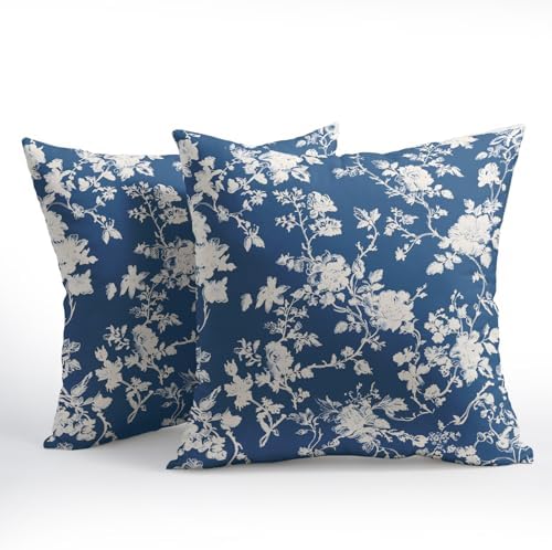 Kawani Vintage Floral Pillow Covers 22x22 Inch Set of 2 Rustic Blue