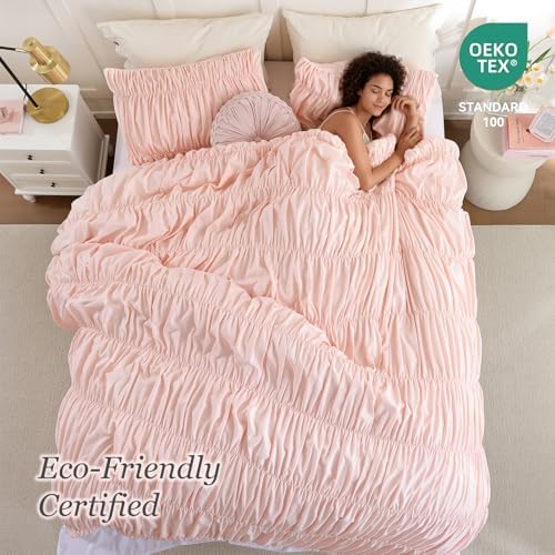 weigelia Blush Pink Ruched Comforter Set Queen Size, Cute Girls