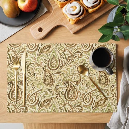 Placemats Set of 8, Beige Brown Green Woven Placemat, Linen Place Mats