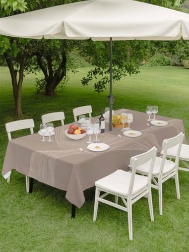 Warm Taupe Line Art Rectangle Outdoor Tablecloth, Waterproof Table