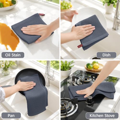 Mordimy 8 Pack 100% Cotton Kitchen Towels and Dishcloths Set, Dark