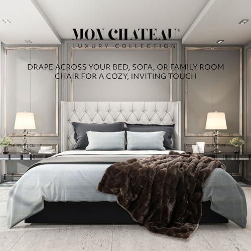 Mon Chateau 60" x 70" Hearthside Faux Fur Throw Blanket, Chestnut