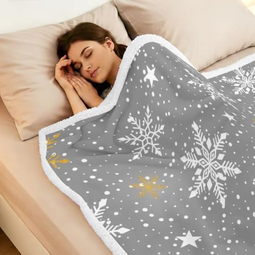 Fleece Sherpa Bed Blankets, Gray Christmas Microfiber Plush Flannel