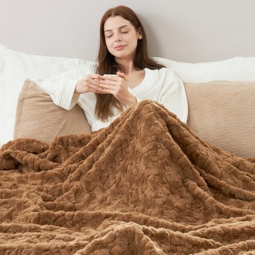 Cozy Bliss Faux Fur Throw Blanket for Couch, Fuzzy Soft Plush Thick