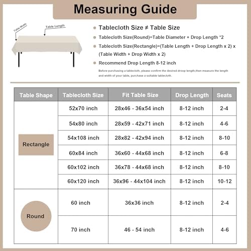 XWZO Faux Linen Textured Table Cloth - 60 x 102 Inch Beige Spillproof