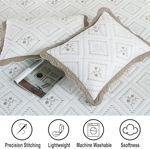 Cmfshape Floral Embroidery Quilt Set,3 Pieces King Size Quilt Bedding