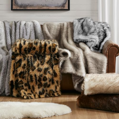 Hyde Lane Soft Faux Fur Throw Blanket, Luxury Fluffy Grey Blankets for