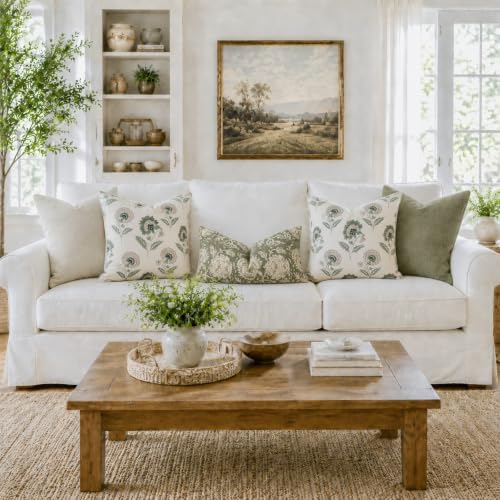 Vintage Throw Pillow Covers 18x18 Set of 2, Cotton Floral Pillow Cover