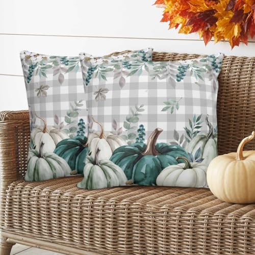 Thanksgiving Autumn Sage Green Waterproof Pillow Covers Set of 2,White