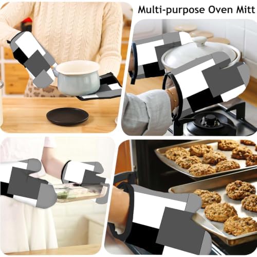 MCALK 5 Pcs Geometric Gray Oven Mitts and Pot Holders Sets, Grey Oven