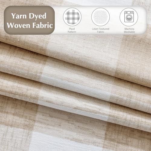 DriftAway 100% Blackout Plaid Curtains Buffalo Check 72 Inches Taupe