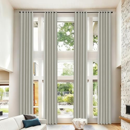 Frelement Ivory White 108inch Extra Long Linen Curtains 100% Blackout