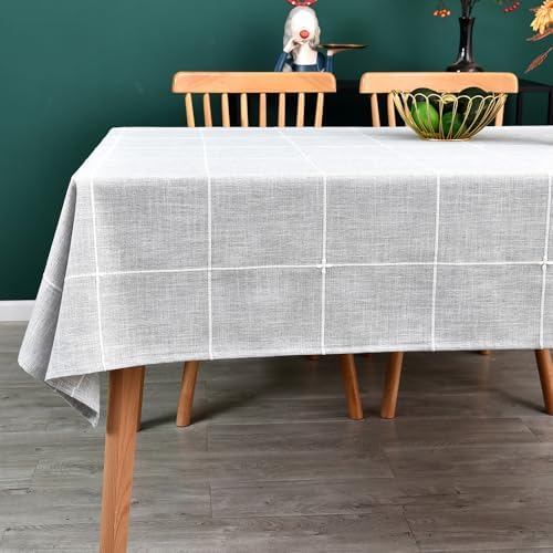 Farmhouse Table Cloth for Rectangle Tables Gray Plaid Boho Tablecloth