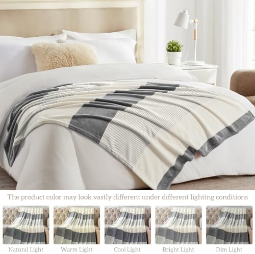 Homelike Moment Fleece Bed Blankets Queen Size Grey, Soft Fluffy Queen
