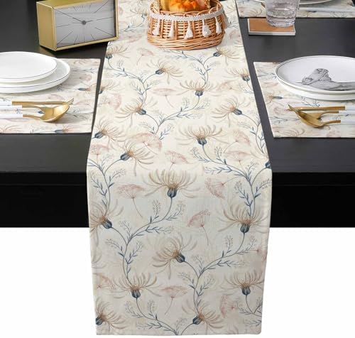 Beige Flowers Table Mats Set of 4 With Table Runner 90 Inches