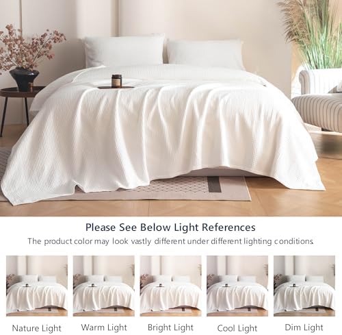 Simple&Opulence 100% Cotton Waffle Weave Blanket, King Size 104"×90"