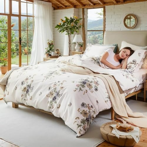 100% Cotton Duvet Cover King Size Vintage Floral Duvet Cover Set with