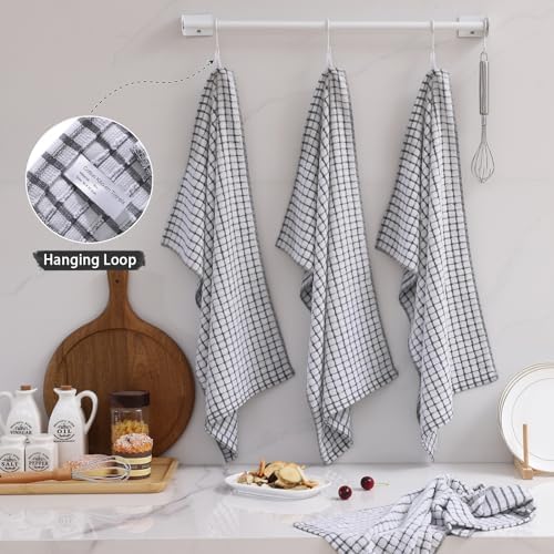 Mordimy Premium Cotton Kitchen Towels 16"x 25", Grey Check Design