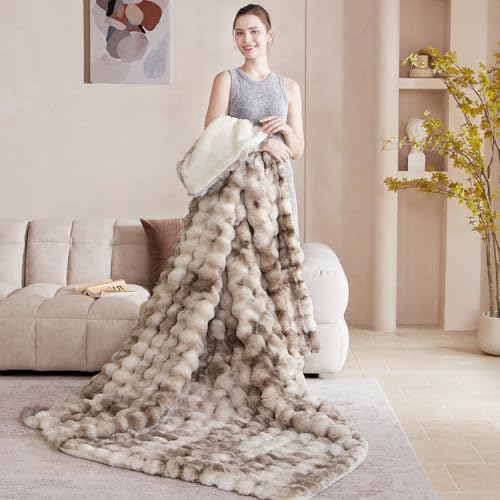 60"x80" Ultra-Soft Fuzzy Faux Fur Twin Blanket, Brown Tie Dye