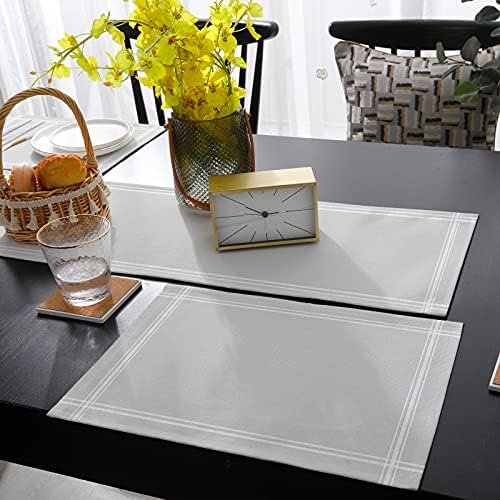 Pure Light Grey Table Runner and Placemats for Dining Tables, Burlap