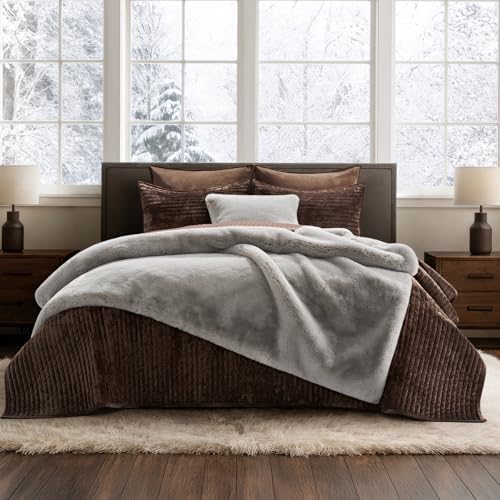 EVERGRACEHOME Faux Chinchilla Fur Throw Blanket, 60"x80", Silver Taupe