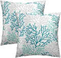 Coastal Coral Throw Pillow Covers 20x20 Inch, 2Pcs Light Blue Summer