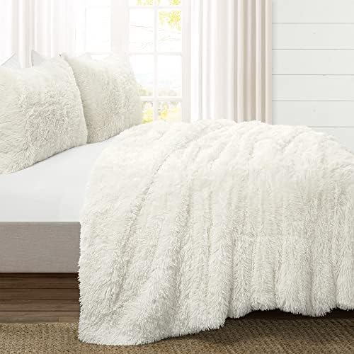 Lush Decor Emma Faux Fur Comforter King Size 3 Piece Set Ivory - Cream