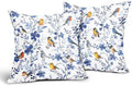Bird Floral Pillow Covers 22x22inch, Watercolor Navy Blue Flowers