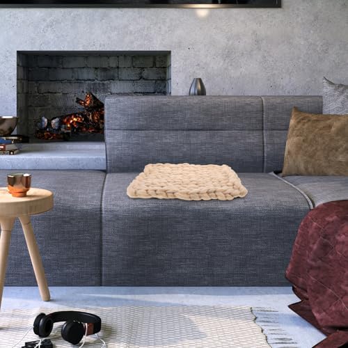 Handmade Knitted Chunky Throw Blanket Beige 50x50cm Woolen Yarn Xmas