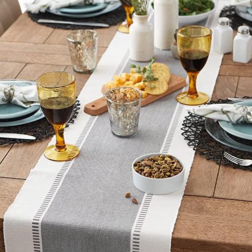 DII Dobby Stripe Table Runner, 13x72 Cool Gray & Cream Background