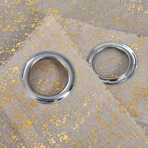 Taupe Sheer Curtains with Gold Foil Dots, Grommet, 2 Panels