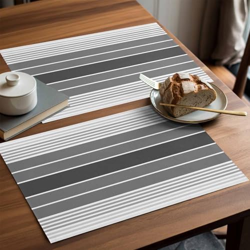 Gray Gradient Stripes Placemats Set of 4 Washable Table Mats for