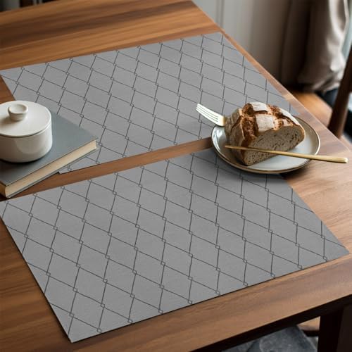 Slate Gray Quilted Lines Placemats Set of 8, Minimalist Rhombus