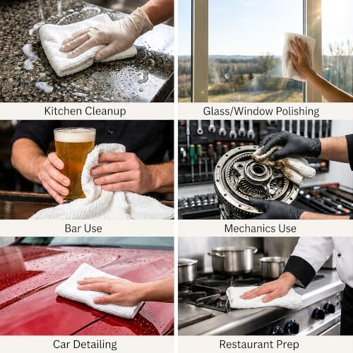 Avalon Towels Ribbed Bar Mop Towels, White Bar Towels, 16x19, Pack of