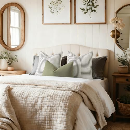 YCOLL Farmhouse Pillow Covers 20x20, Modern Accent Square Throw Pillow