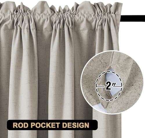 PrinceDeco 100% Blackout Linen Curtains for Bedroom 52x84 Inch