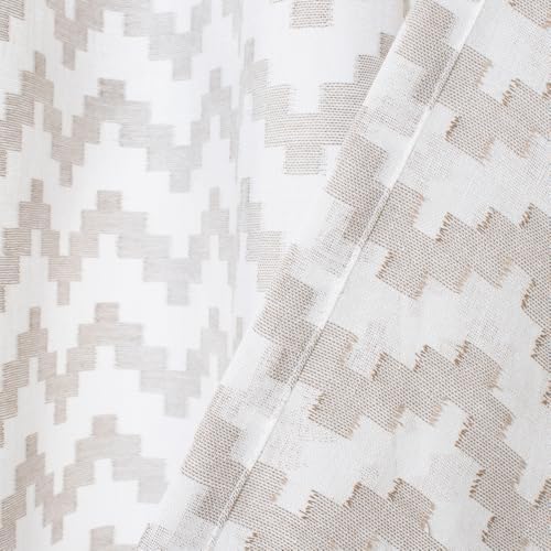 SAFAVIEH Home Curtain Penda White and Taupe Semi-Sheer 52" x 84"