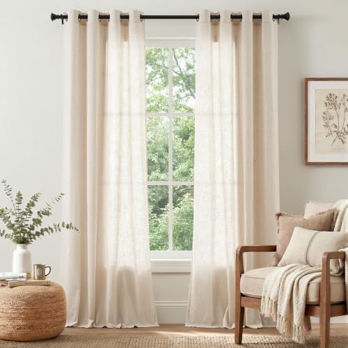 jinchan Linen Curtains 96 Inch Light Filtering Grommet 2 Panels Beige