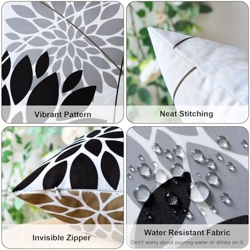 OTOSTAR Outdoor Black Gray Pillow Covers 20x20 Inch Set of 2 White